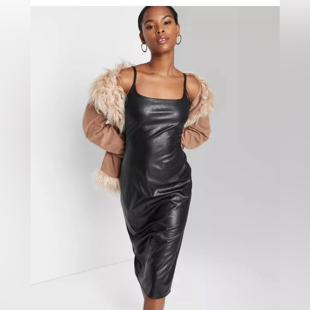 Wild Fable faux leather MIDI slip dress (size XS) NWOT